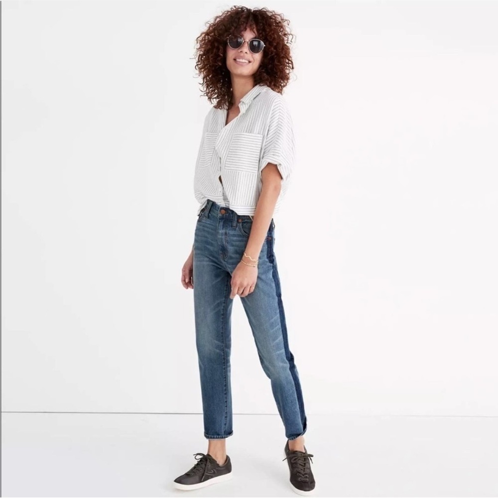 Madewell The High Rise Slim Boyjean: Two Tone Tuxedo Stripe‎ Edition - Picture 6 of 7
